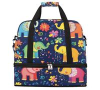 Ginfult Sac de sport pliable coloré avec compartiment à chaussures, motif éléphant, fleur d'éléphant, sac de voyage pour femme et homme