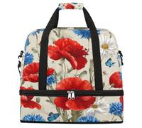 Ginfult Sac de sport pliable rustique avec compartiment à chaussures pour homme et femme Motif coquelicot Bleu marguerite Papillon