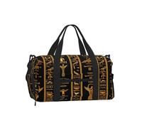 Ginfult Sac de sport sur le thème des hiéroglyphes de l'Égypte antique avec compartiment à chaussures et poche humide, sac fourre-tout de voyage imperméable pour femme et homme