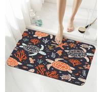 Ginfult Tapis de bain absorbant et antidérapant Motif tortue de mer et coraux 40 x 60 cm