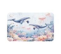 Ginfult Tapis de bain absorbant et antidérapant pour salle de bain à motif d'aquarelle, océan, baleine, méduse, corail - 50 x 80 cm