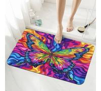 Ginfult Tapis de bain en forme de papillon coloré dégradé vibrant 40 x 60 cm absorbant antidérapant tapis de porte de salle de bain tapis de douche diatomée pour entrée