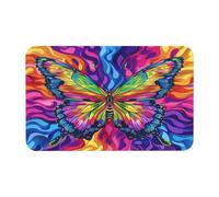 Ginfult Tapis de bain en forme de papillon coloré dégradé vibrant 50 x 80 cm absorbant antidérapant tapis de porte de salle de bain tapis de douche diatomée pour entrée