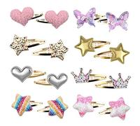 Gingbiss Pince Cheveux pour Filles, 16 pièces Étoile/Couronne/Coeur/Papillon en Forme de Barrettes Enfants, Métal Barettes Cheveux Fille Paillette, Kawaii Accessoires pour Filles Enfants