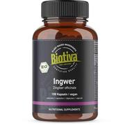 Gingembre bio 150 Gélules - 400mg par capsule - Garanti sans additifs - 100% végan - Produit et contrôlé en Allemagne - Biotiva