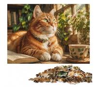 Ginger Cat Portrait with Camera Puzzle pour Adultes | Cadeau puzzle - détails du motif visibles pour avancer zone par zone le w nd.