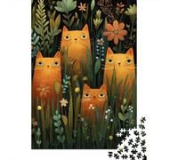 Ginger Cats in Garden Puzzle 1000 Pièces Cadeau Unique Jeu Éducatif Défi Jouet À De Qualité Supérieure Peinture Art pour Adultes Et Enfants 52x38cm/1000pcs