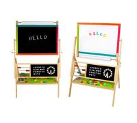 GINGER HOME - Chevalet enfant 3-en-1 en bois : tableau noir, tableau blanc magnétique + rouleau papier, accessoires