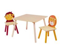 GINGER HOME Table Enfant + 2 Chaises en Bois - Thème ANIMALS - Jeu, Dessin, Repas, Apprentissage - Pour Chambre ou Crèche