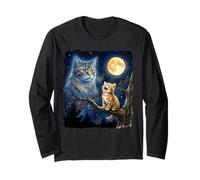 Ginger Kitten Howling at The Moon Night Sky Cat Art Manche Longue