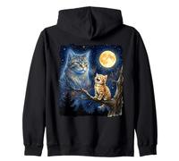 Ginger Kitten Howling at The Moon Night Sky Cat Art Sweat à Capuche