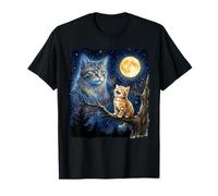 Ginger Kitten Howling at The Moon Night Sky Cat Art T-Shirt