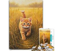 Ginger Kitten in Golden Field Painting Puzzle en Bois, 1000 pièces