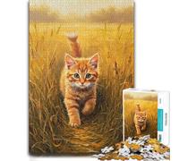 Ginger Kitten in Golden Field Painting Puzzle en Bois, 300 pièces