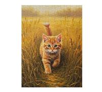 Ginger Kitten in Golden Field Painting Puzzle en Bois, 500 pièces