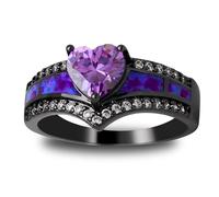 Ginger Lyne Bague de fiançailles noire pour femme | Bague de promesse pour elle | Bague de mariage avec topaze mystique en oxyde de zirconium | Bague de naissance avec opale de feu simulée, 5 UK