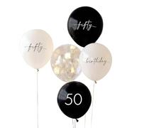 Ginger Ray Ballons de fête pour 50e anniversaire noirs, nude, crème et or