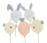 Ginger Ray Ballons de Pâques sur bâtons Lapin de Pâques, Poussin et Carottes avec visages imprimés et caractéristiques de la carte 3D - 5 Ballons