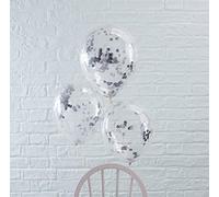 Ginger Ray- Balloons Birthday Party Decoration Lot de 5, Silver Foiled Confetti Filled, Argenté