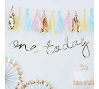 Ginger Ray- Birthday Backdrop Party Banner Banderole, Gold Foiled One Today First, doré