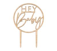 Ginger Ray Botanical Baby - Décoration de gâteau en bois avec inscription « Hey Baby » pour fête prénatale