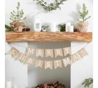 Ginger Ray- Christmas Bunting Noël Rustique, Hessian Burlap Merry, Beige, One Size