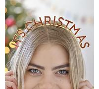 Ginger Ray Christmas Serre-tête de Noël en métal Rouge pailleté et doré, MLC-153, 17 cm