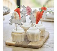 Ginger Ray Décorations pour cupcakes de Pâques avec 6 lapins, 3 carottes en nid d'abeille et 3 œufs en nid d'abeille, lot de 12