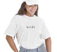 Ginger Ray Femme Women's White Embroidered 'Bride' T-Shirt Hen Party Top, Size: 10-12, 44 EU