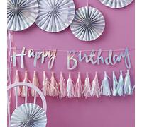 Ginger Ray Guirlande de fanions holographiques arc-en-ciel Happy Birthday Décoration - Fête éblouissante