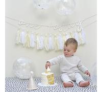 Ginger Ray Kit de décorations neutres pour gâteau de premier anniversaire avec chapeau, banderoles, guirlande et 5 ballons à confettis