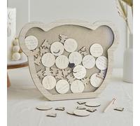 Ginger Ray- Livre d'or Alternatif en Forme d'ours en Peluche pour fête prénatale avec 32 jetons en Bois, Neutral