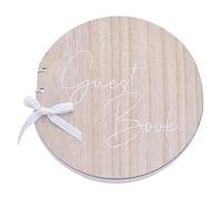 Ginger Ray- Livre d'or avec Ruban crème, Round Wooden Wedding, Marron