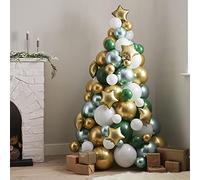 Ginger Ray Lot de 114 ballons en forme de sapin de Noël Vert/doré et blanc