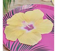 Ginger Ray Lot de 16 serviettes de table en papier Tiki hawaïen, motif fleurs tropicales, jaune, 16,5 cm