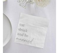 Ginger Ray Lot de 16 serviettes en papier blanc « Manger, boire et se marier »