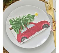 Ginger Ray Lot de 16 serviettes en papier Motif voiture et sapin de Noël Rouge