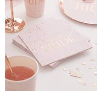 Ginger Ray Lot de 16 serviettes en papier rose doré pour enterrement de vie de jeune fille, mariage, 16. 5 x 16. 5 cm