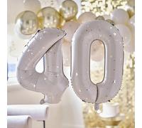 Ginger Ray Lot de 2 ballons numérotés en aluminium pour 40e anniversaire - Moucheté neutre et doré avec paille - 66 cm