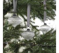 Ginger Ray Lot de 3 Boules de Noël en Verre nervuré à Suspendre avec Ruban argenté