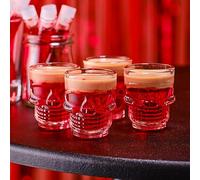 Ginger Ray- Lot de 4 Verres à Shot, Halloween Glass Skull Party, Rouge