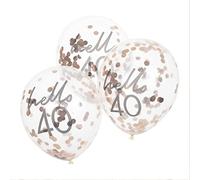 Ginger Ray Lot de 5 ballons à confettis décoratifs Hello 40 en feuille d'or rose