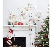 Ginger Ray Lot de 5 ballons confettis Merry Christmas avec ampoules