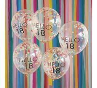 Ginger Ray Lot de 5 ballons en latex Hello 18 Milestone Birthday 30,5 cm pour décoration de fête d'anniversaire 18 ans