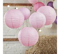 Ginger Ray Lot de 5 lanternes Rondes en Papier avec Nervures en Fil de Fer pour Mariages et fêtes Rose Layette