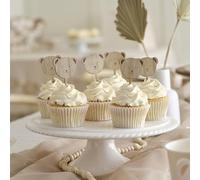 Ginger Ray Lot de 6 décorations de cupcake en forme d'ours en bois pour fête prénatale