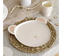 Ginger Ray Lot de 8 assiettes en carton blanc en forme d'ours en peluche pour fête prénatale Neutre
