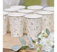 Ginger Ray Lot de 8 gobelets en papier pour baptême Motif feuilles botaniques Blanc/vert