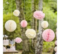 Ginger Ray Lot de 8 pompons écologiques en nid d'abeille pour décoration de fête Rose