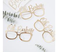Ginger Ray- Lunettes de fête Lot de 8, Gold Foiled Shower, doré, Oh Baby Funglasses 8pk